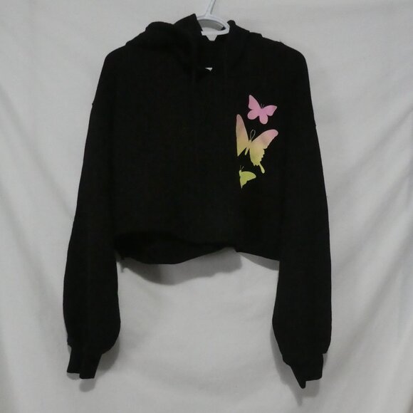 FASHION NOVA | 1X | Black Cropped Hoodie with Butterfly Graphic - Picture 1 of 15